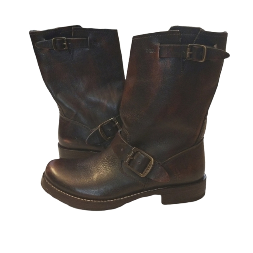FRYE Veronica Short Moto Boots Size 6 B Brown Leather